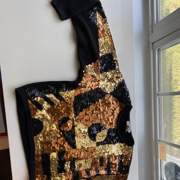 Vintage Semplice Sequin Metallic Front Design Black Wool Cropped Sweater EUC Med - Picture 10 of 16